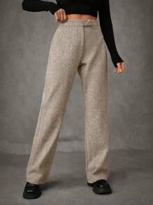 EURMUSE 休闲通勤阔腿高腰直筒裤 - 米色 - 查看 6