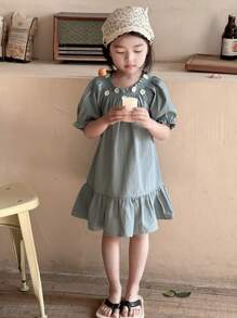 DAZY فستان بسيط كاجوال للفتاة، ملابس صيفية للبنات - أزرق فاتح اللون - مشاهدة 4