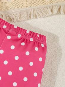 SHEIN 6 件套年轻女孩可爱粉色蝴蝶结、波尔卡圆点、心形印花休闲短袖短裤紧身睡衣 - 彩色 - 查看 5