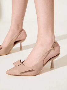 CUCCOO CHICEST Bombas de tacón alto con punta elegante y lazo dulce para mujer, zapatos de vestir de brillo color albaricoque para citas, fiestas del té, ocasiones románticas, San Valentín, ir al trabajo