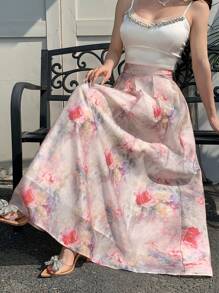 DAZY Women's Textured Floral Printed Skirt, Suitable For Spring/Summer Dates Vacation Outfits Women Easter - Pink - View 3