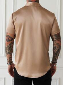 Manfinity Mode Camisa casual de manga corta de unicolor para hombre