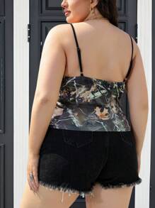 Camiseta sin mangas casual con estampado de ramas de árbol para mujer talla grande