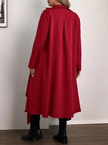 EMERY ROSE Plus Size Casual Waterfall Lapel Long Cardigan For New Year Clothes - Red - View 2