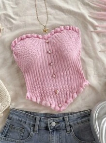 Soleia Casual Ruffle Trim Knit Camisole Top, Minimalist Fashion For Everyday Wear,Going Out Top