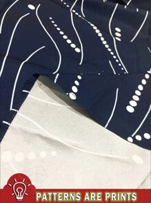 SHEIN Clasi 休闲优雅波尔卡圆点圆领长袖连衣裙，适合夏季 - 藏蓝色 - 查看 3