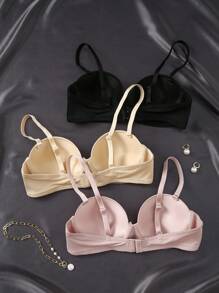 3 件套女士浪漫性感纯色带衬垫抹胸文胸，舒适简约风格，带钢圈