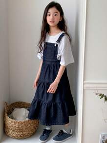 Dazy Kids Tween Girl Denim Pinafore Dress,Girls Summer Outfits,Back To School Clothes - Dark Wash - View 2
