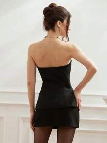 Aveloria Black Satin Patchwork Bandeau Fitted Stylish Women's Top - Black - View 2