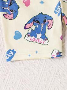 2 件装 少女可爱垂耳蓝兔图案印花紧身衣上衣和短裤睡衣套装 - 彩色 - 查看 5