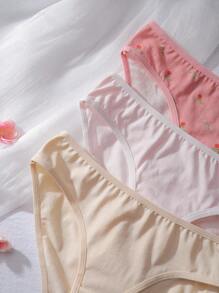 3 piezas de bragas de algodón con lindo estampado floral para niñas preadolescentes, en rosa y tonos de piel