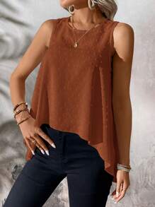 EMERY ROSE Camiseta sin mangas blanca de corte asimétrico con cuello redondo y efecto estilizante, de estilo casual de verano - Marrón - Ver 5