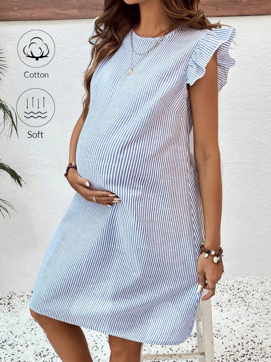 SHEIN Robe décontractée à rayures sans manches pour femmes enceintes, minimaliste et - Bleu azur - Voir 1