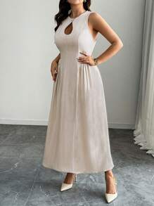 Celure Große Größen Leinenkragen Kleid mit Raffung in der Taille und Falten