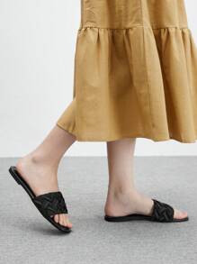 CUCCOO BIZCHIC Sandalias planas de punta cuadrada cómodas para mujer para la playa