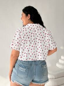 Solflare Blusa crop blanca con estampado de cerezas para tallas grandes de verano - Blanco - Ver 2