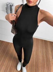 SHEIN EZwear 黑色针织无缝无袖连体裤