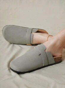 Solecia Women's Fashion Gray Mule Flats With Metallic Side Buckle, Slip-On Rubber Sole For Commute, Date, Party, Home, Outdoor, Holiday Spring Shoes Spring Break Easter