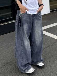DAZY 男士休闲水洗宽松高腰牛仔裤