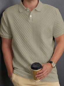 Manfinity Homme 男士休闲日常风，INS 短袖 Polo 衫，采用几何纹理提花针织面料。配有纽扣门襟，是夏威夷海滩度假、音乐节以及日常穿着的理想之选，也适合度假/派对穿着。 - 駝色 - 查看 2