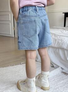 Dazy Kids Pantalones cortos de mezclilla para niña joven