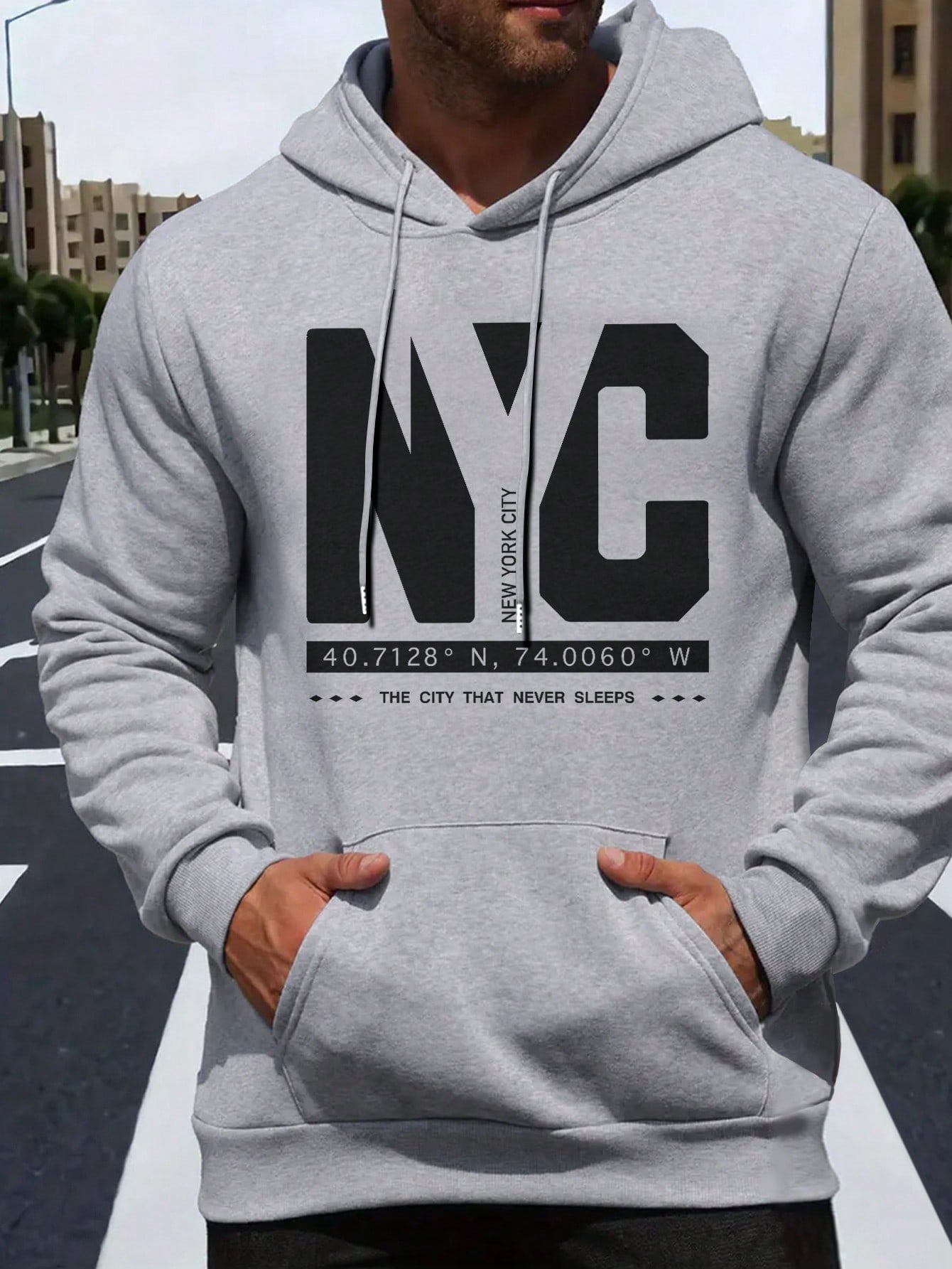 Manfinity Dauomo Men's Long Sleeve Letter Print Pocket Casual Pullover Hoodie