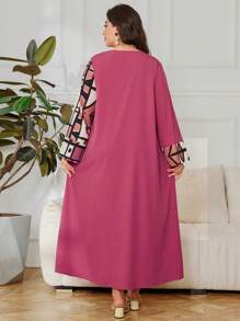Lacomfia Robe imprimée géométrique à patchwork à manches longues pour grandes tailles