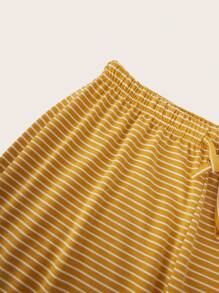 Forever 21 休闲简约条纹抽绳腰直筒裤