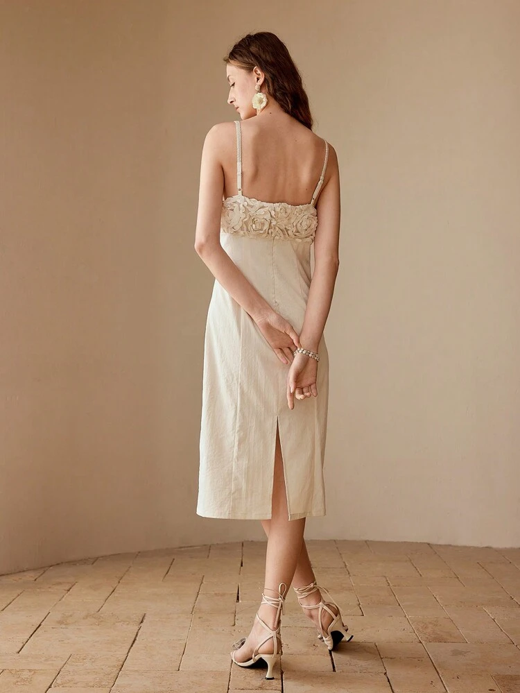 APPLIQUES SPLIT HEM CAMI DRESS