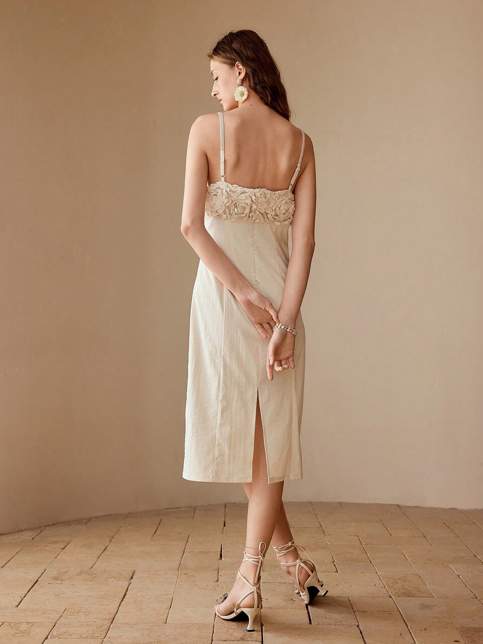 APPLIQUES SPLIT HEM CAMI DRESS