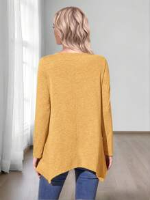 Miaspire Áo thun nữ cổ tròn tay dài đơn giản, mặc thường ngày - Màu vàng - Xem 2