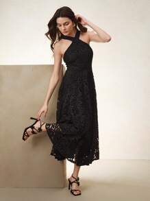 Anewsta Elaire Vestido casual de mujer con tirantes de encaje negro, espalda descubierta, adecuado para looks de playa de primavera/verano
