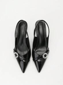 CUCCOO BIZCHIC Women's High Heel Pumps, Lolita Style Solid Pink Color Bowknot 3D Floral Pointed Toe Mule Slingback Shoes, Suitable For All Seasons Spring Summer Shoe