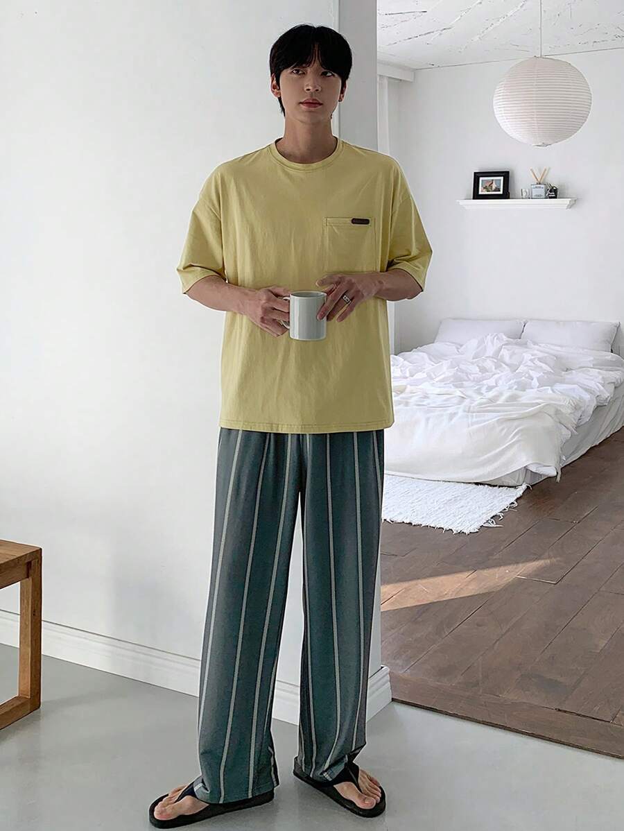 DAZY Men's Striped Pants With Matching Loungewear Set, Summer Pajama - Multicolor - View 1