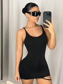 SHEIN ICON Đầm Bodycon Mini 2 Mảnh Có Thể Chuyển Đổi - Đen và trắng - Xem 2