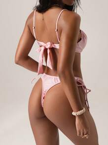 Swim EVENT Set di costumi da bagno eleganti e alla moda da donna in tessuto lucido con cerchi in acciaio e fiocco frontale, adatti per l'estate - Rosa - Visualizzare 2