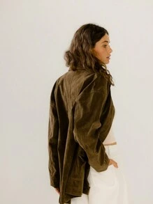 Aralina 时尚麂皮纽扣式贴袋麂皮长款夹克