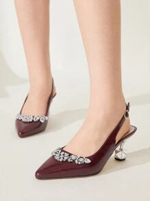 CUCCOO CHICEST 时尚优雅配色蝴蝶结米色尖头高跟鞋，适合宴会、婚礼、通勤、约会、派对春假复活节舞会高跟鞋 - 酒紅色 - 查看 8