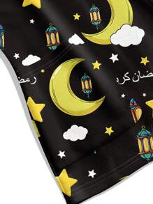 PopScrub Ramadan Star & Moon Pattern Women's Scrub Uniform Top - White - View 4