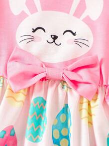 Conjunto de vestido de verano con estampado de conejo y huevo de Pascua para niña bebé - Multicolor - Ver 8