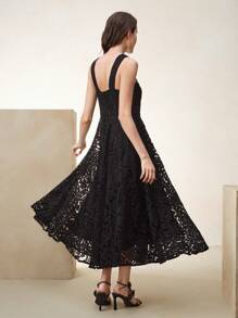 Anewsta Elaire Vestido casual de mujer con tirantes de encaje negro, espalda descubierta, adecuado para looks de playa de primavera/verano