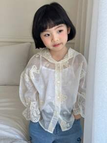 Dazy Kids Girls Embroidered Hooded Lightweight Cardigan, Spring/Summer - White - View 5