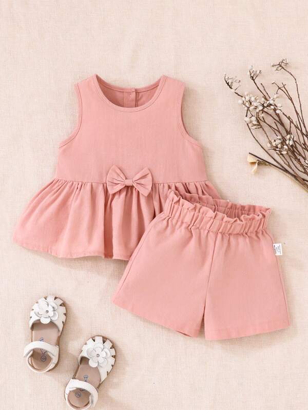 Souflis Souflis 2pcs Baby Girls Pink Elegant Gorgeous Cute Casual Outfit, Spring/Summer Summer Baby Girl Clothes Baby Girls Sets Baby Clothes For Girls Baby Girl Clothes Summer Baby Girls Sets Summer Baby Girl Sets