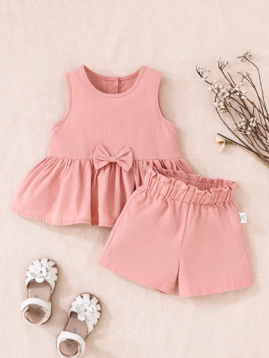 Souflis Souflis 2 件装女婴粉色优雅华丽可爱休闲装，春夏 - 粉色 - 查看 1