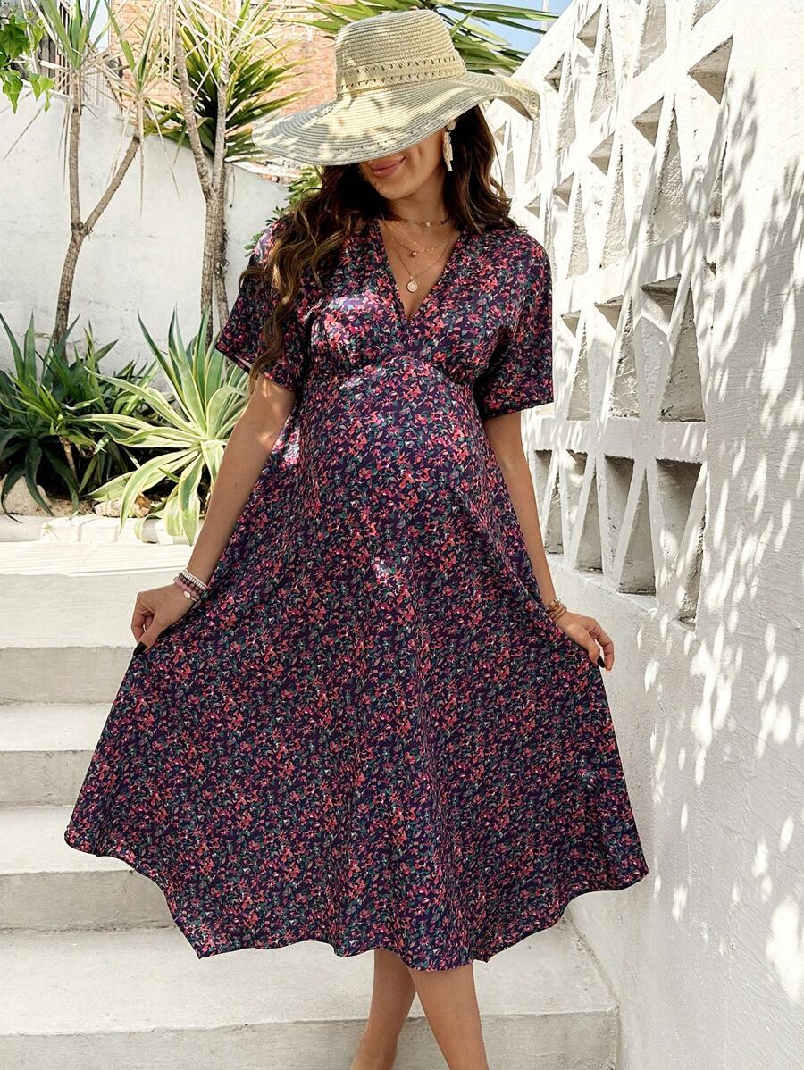 SHEIN Maternity Ditsy Floral Casual Commute Holiday Dress
