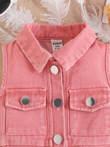 Moda para bebé (niña) estilo dulce de la calle, mono sin mangas de tela vaquera rosa, verano - Rosa - Ver 6