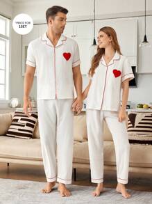 Plush Heart Patch Decorated Romantic Men's Sleepwear Set