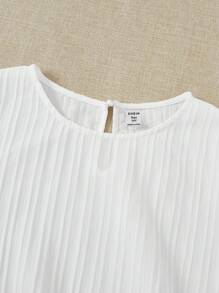 SHEIN Blusa casual a manica a pipistrello con orlo annodata, in tessuto lavorato, di colore bianco tinta unita, adatta per ragazze adolescenti, per primavera/estate, festival, interno ed esterno