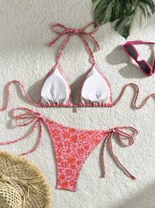 SHEIN Swim 夏季海滩度假随机印花比基尼泳装 - 彩色 - 查看 2