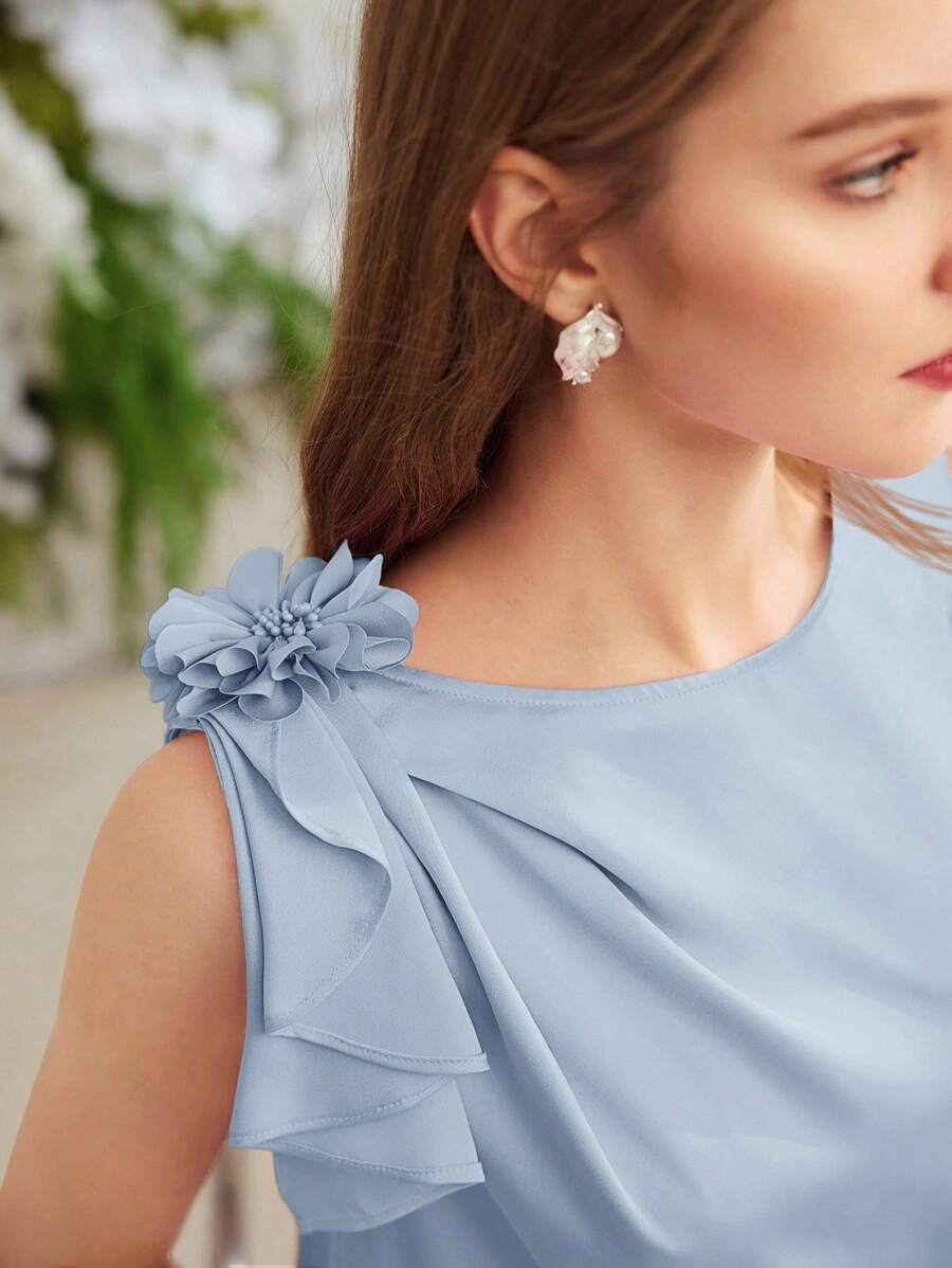 MOTF PREMIUM 立体花朵无袖上衣 - 藍色 - 查看 2
